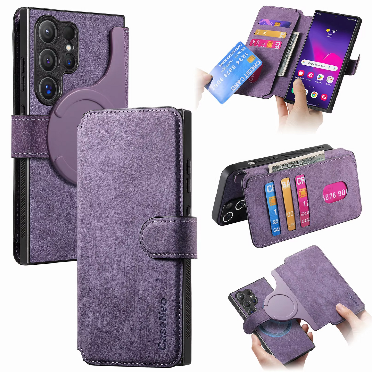 Detachable 2-in-1 Magnetic PU Leather Wallet Case