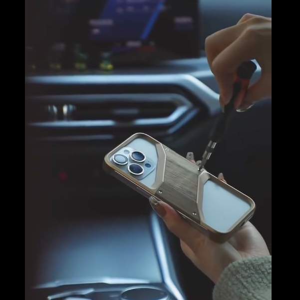 Rugged Wood Grain Metallic Armor Case - iPhone