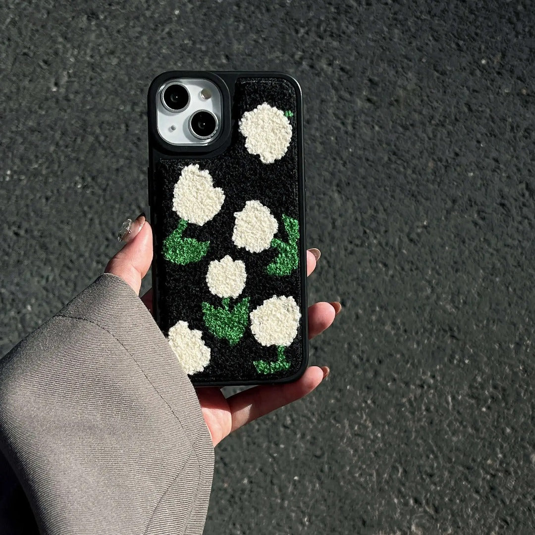 Embroidered Tulip Plush Case - iPhone