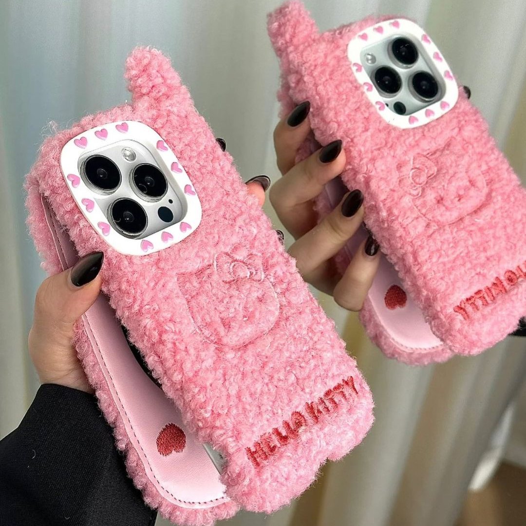 Cute Hello Kitty Mirror Flip Fur Case