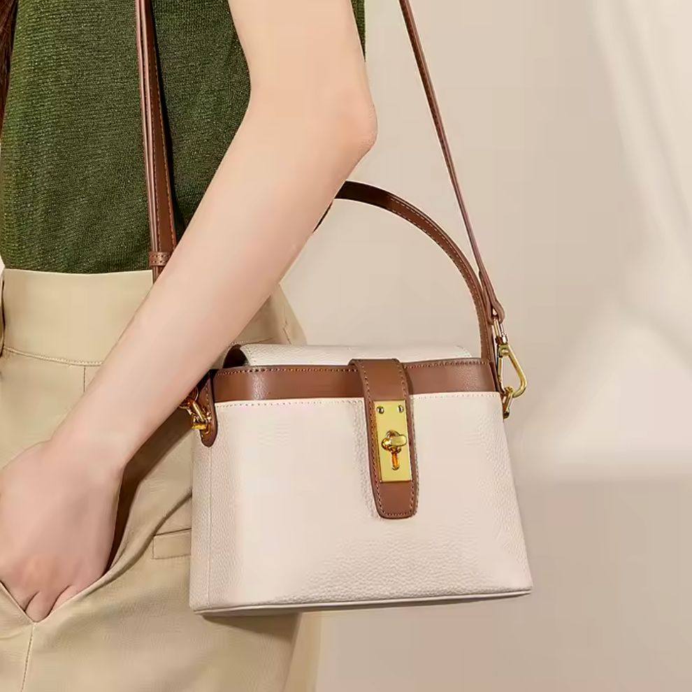 Classic Leather Crossbody Bucket Bag