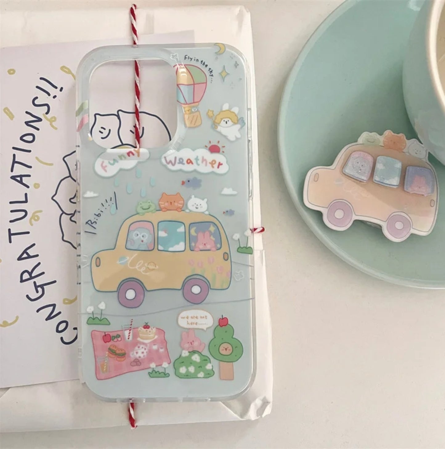Cheerful Cartoon Pastel Car Holder Case - iPhone