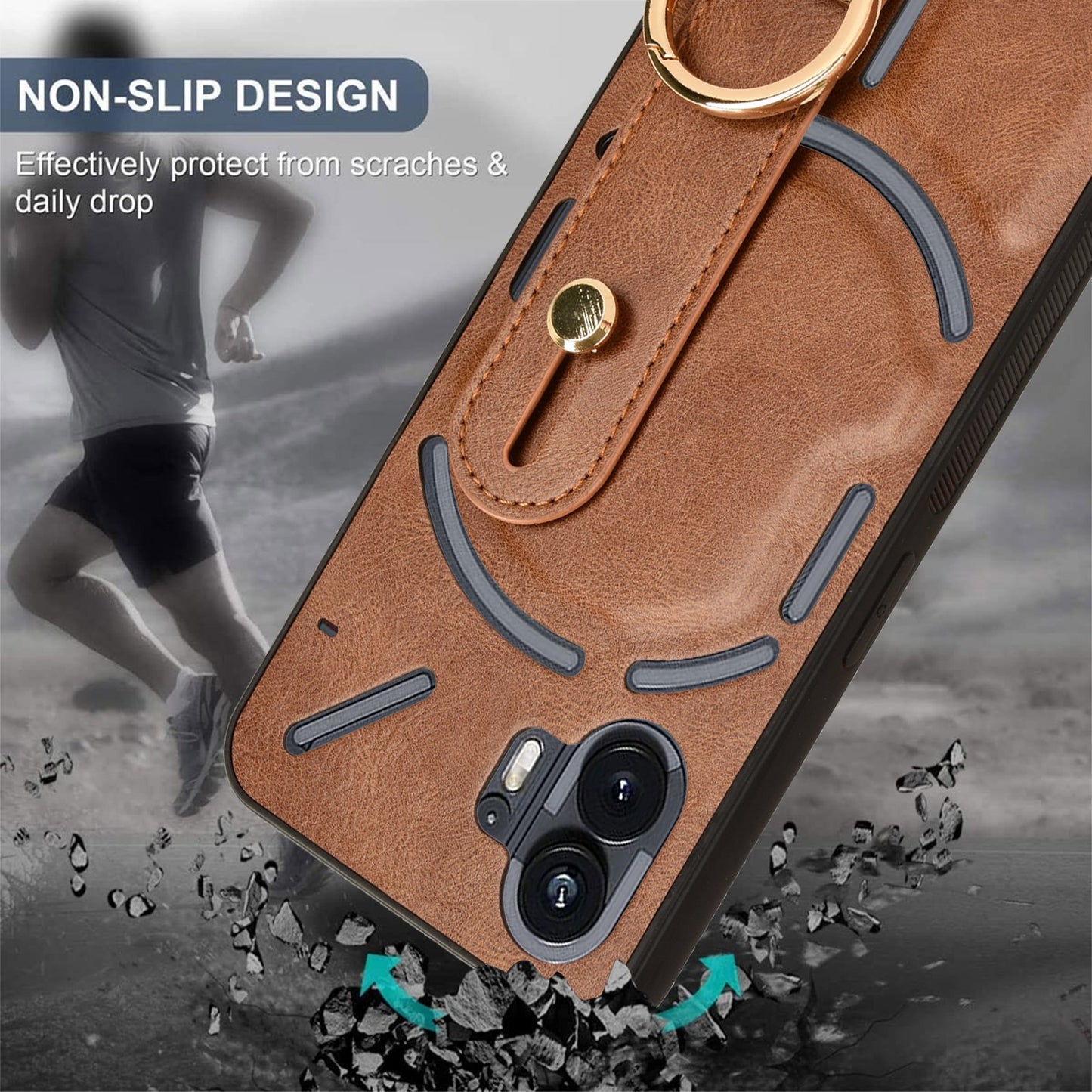 Deluxe Leather Anti-Slip Wrist Strap Case - Nothing
