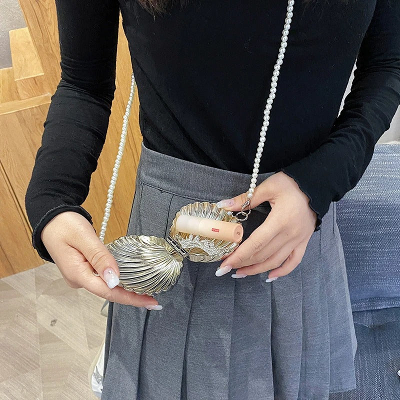Glamour Mini Shell Pearl Chain Crossbody Bag