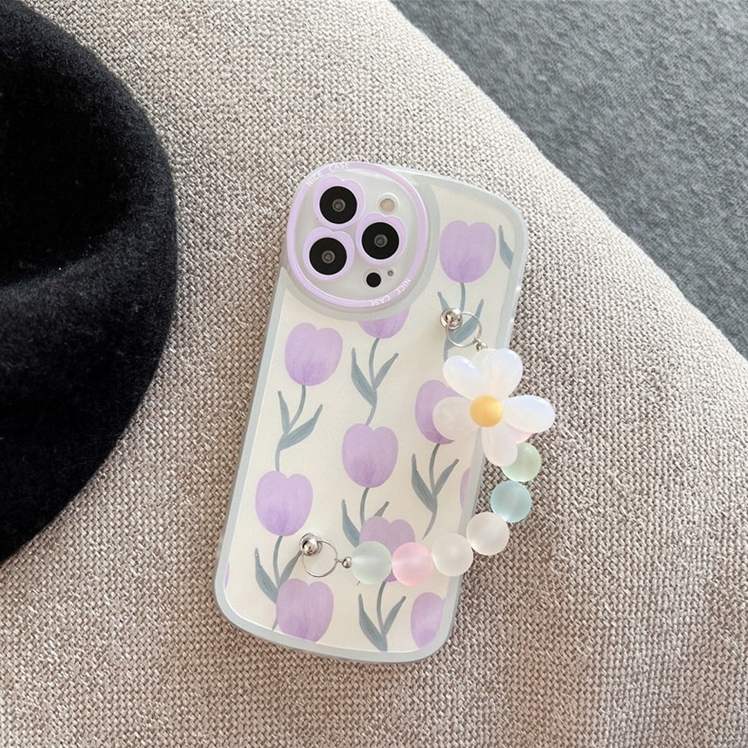 3D Blossom Pattern Case with Charm Strap