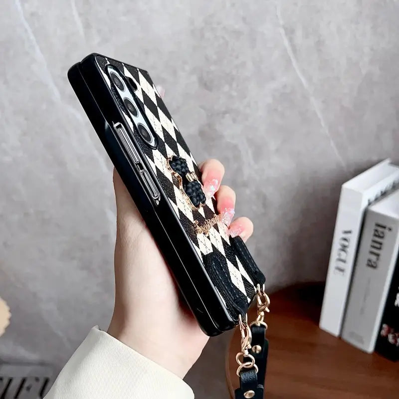 Argyle Charm Teddy Sling Phone Case - Samsung