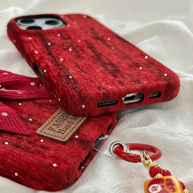 Luxury Velvet Bow Phone Case with Charm