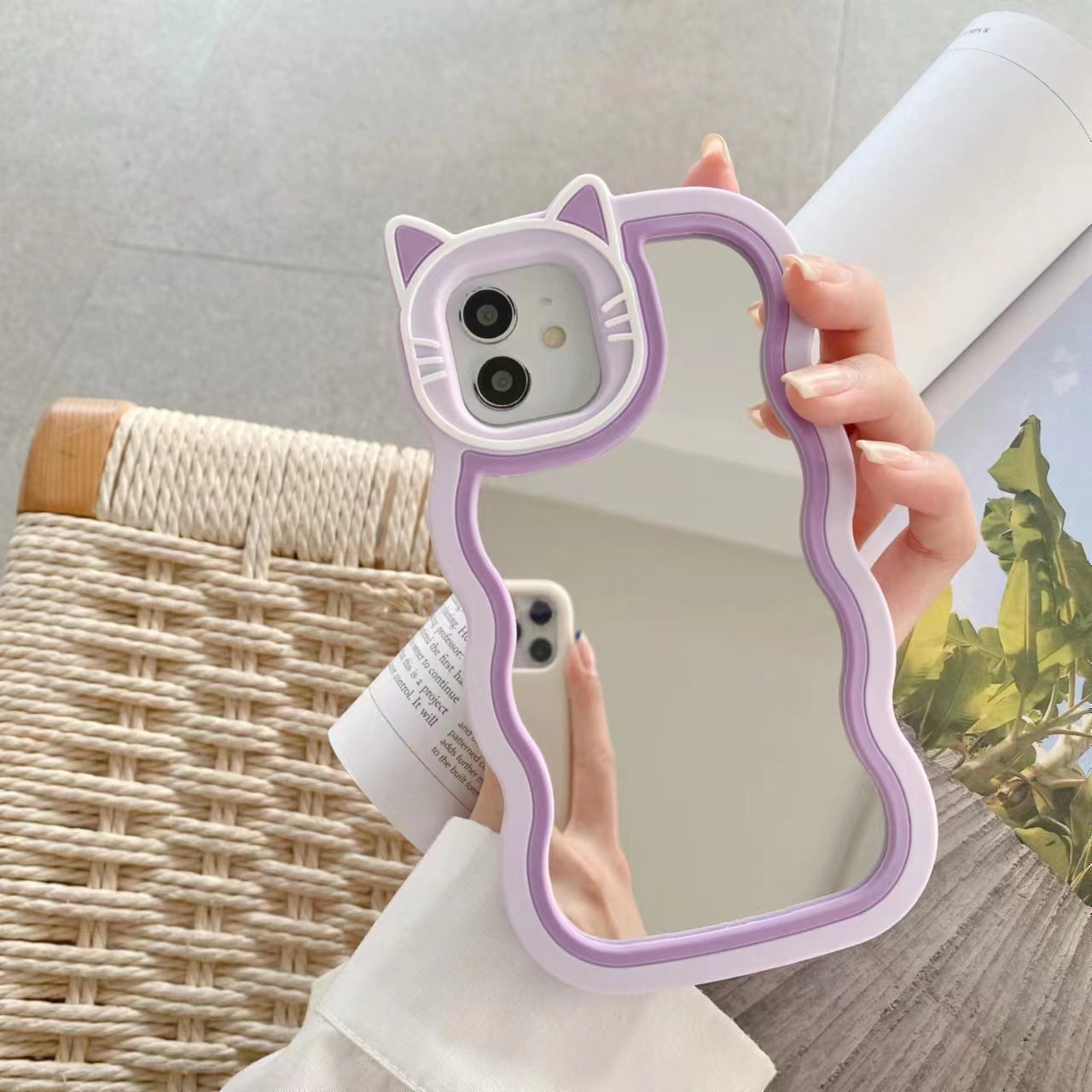 Cute Cartoon Cat Mirror Case with Charm