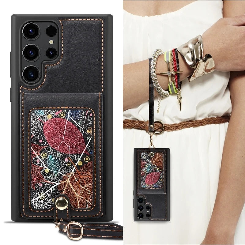 Premium Leather Detachable Strap Wallet Case - Samsung