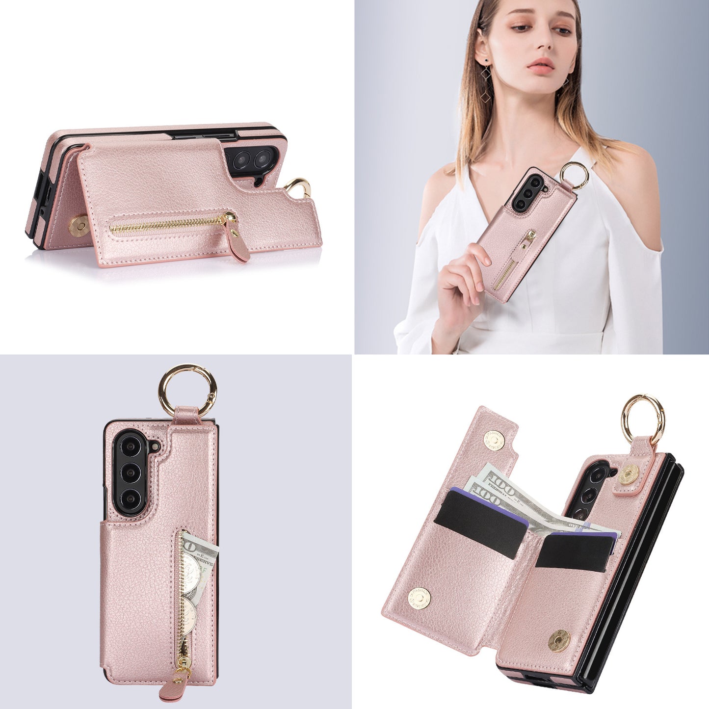 Elegant Ring Leather Wallet Case - Samsung