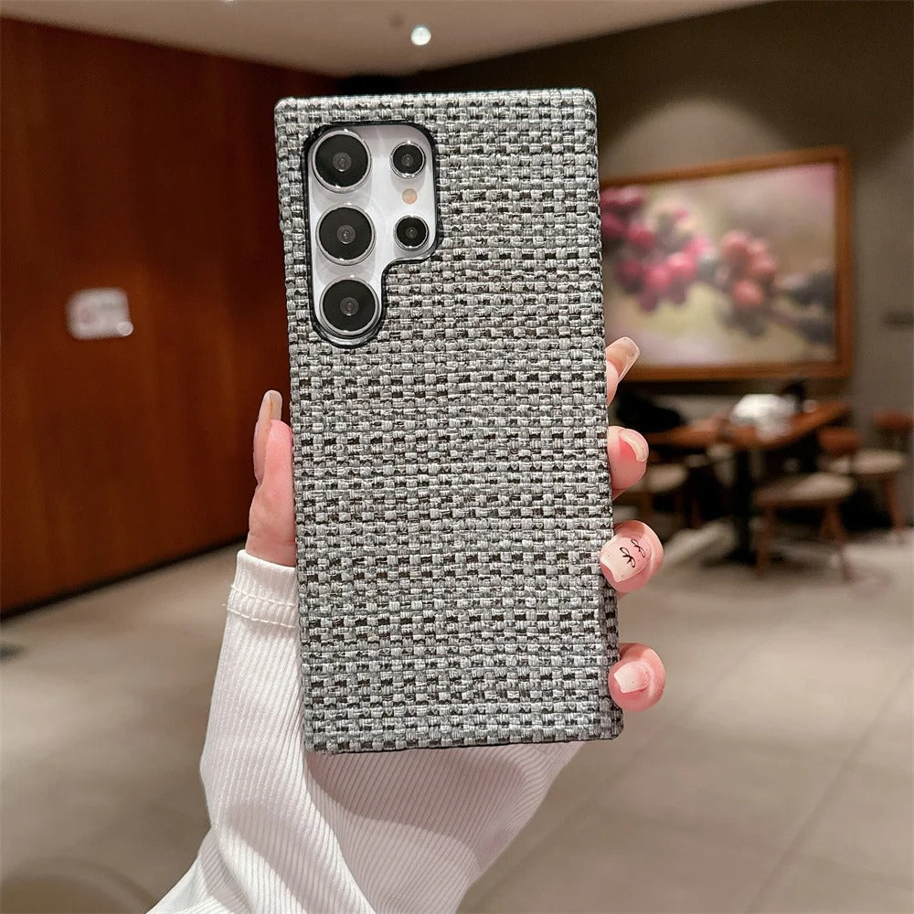 Plush Plain Canvas Fabric Pattern Case - Samsung