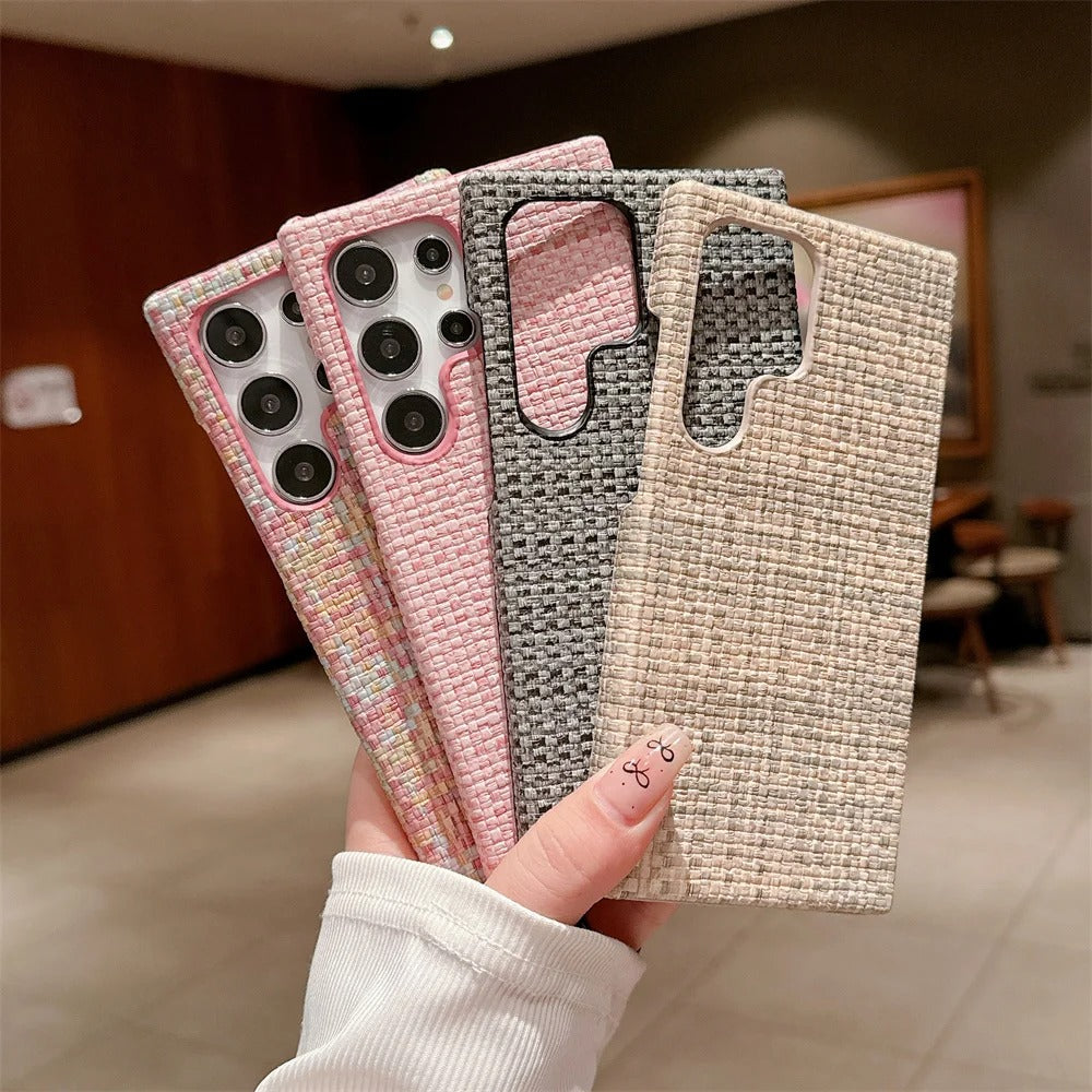 Plush Plain Canvas Fabric Pattern Case - Samsung