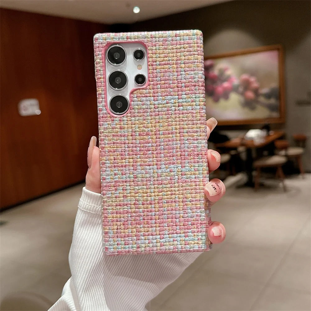 Plush Plain Canvas Fabric Pattern Case - Samsung