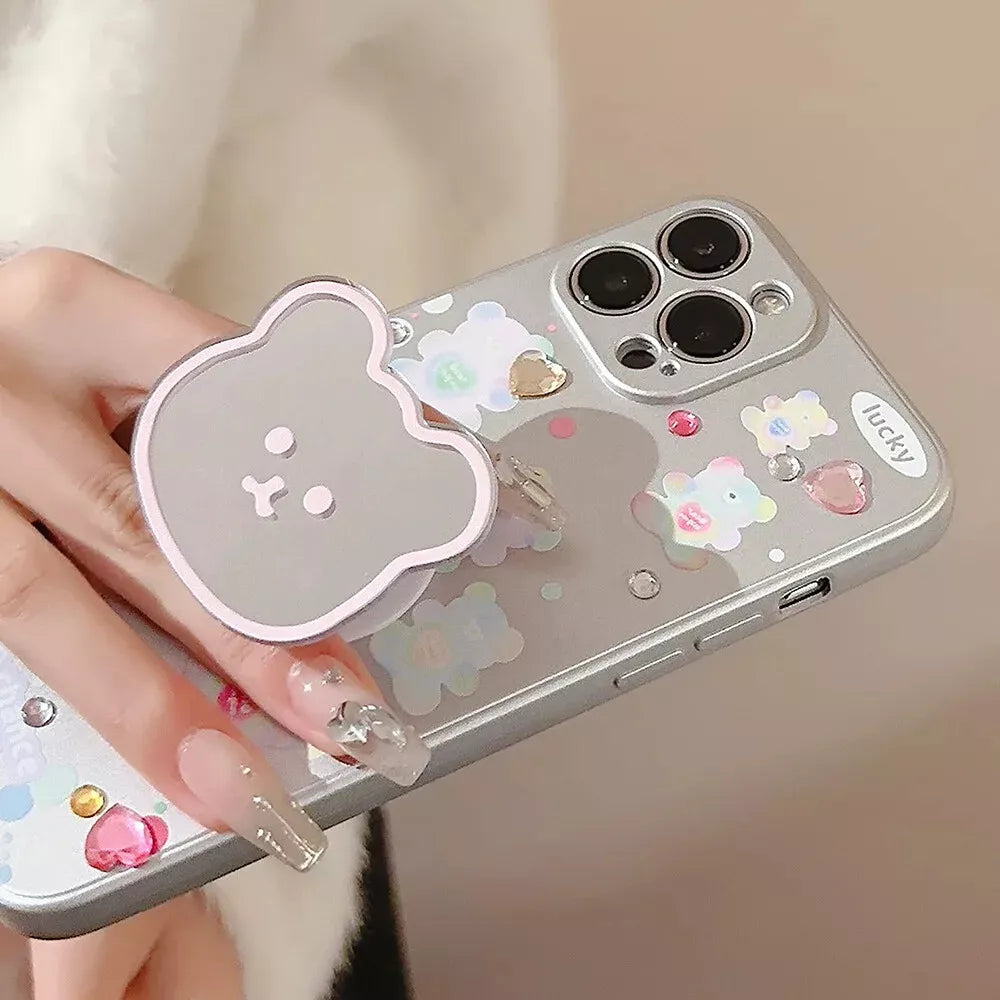 Cute Bear Mirror Diamond Sticker Case