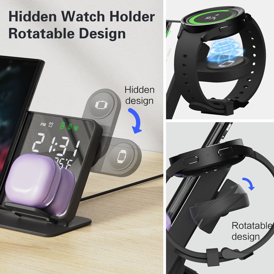 Advanced 4-in-1 Wireless Charger with Alarm Clock