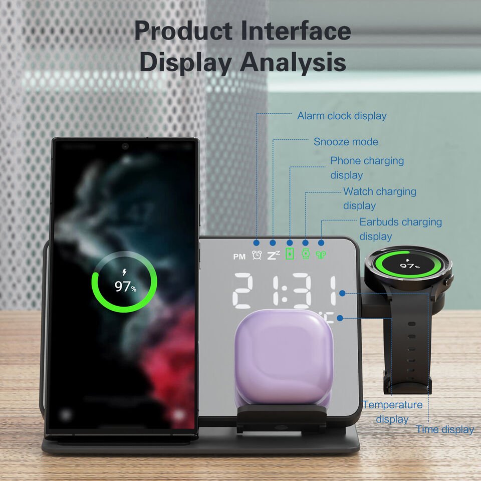 Advanced 4-in-1 Wireless Charger with Alarm Clock