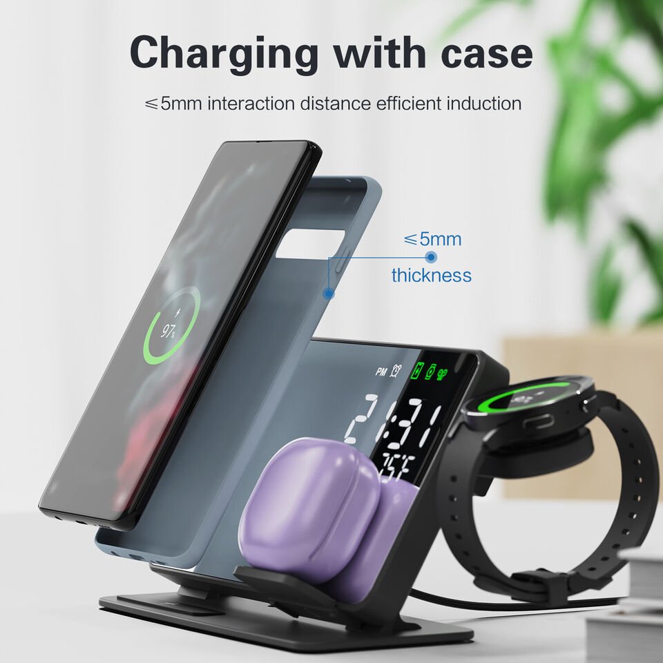 Advanced 4-in-1 Wireless Charger with Alarm Clock