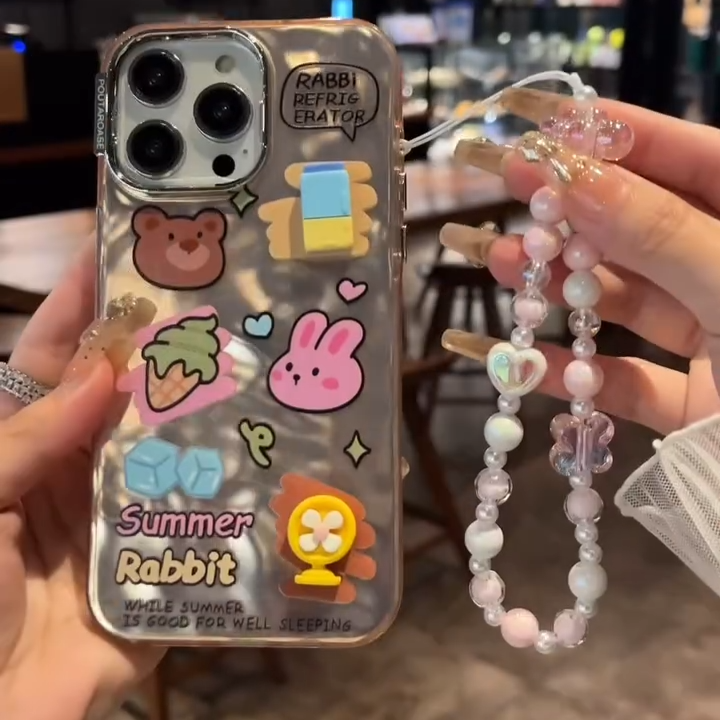 Cute Animal Friends Phone Case with Bead Chain