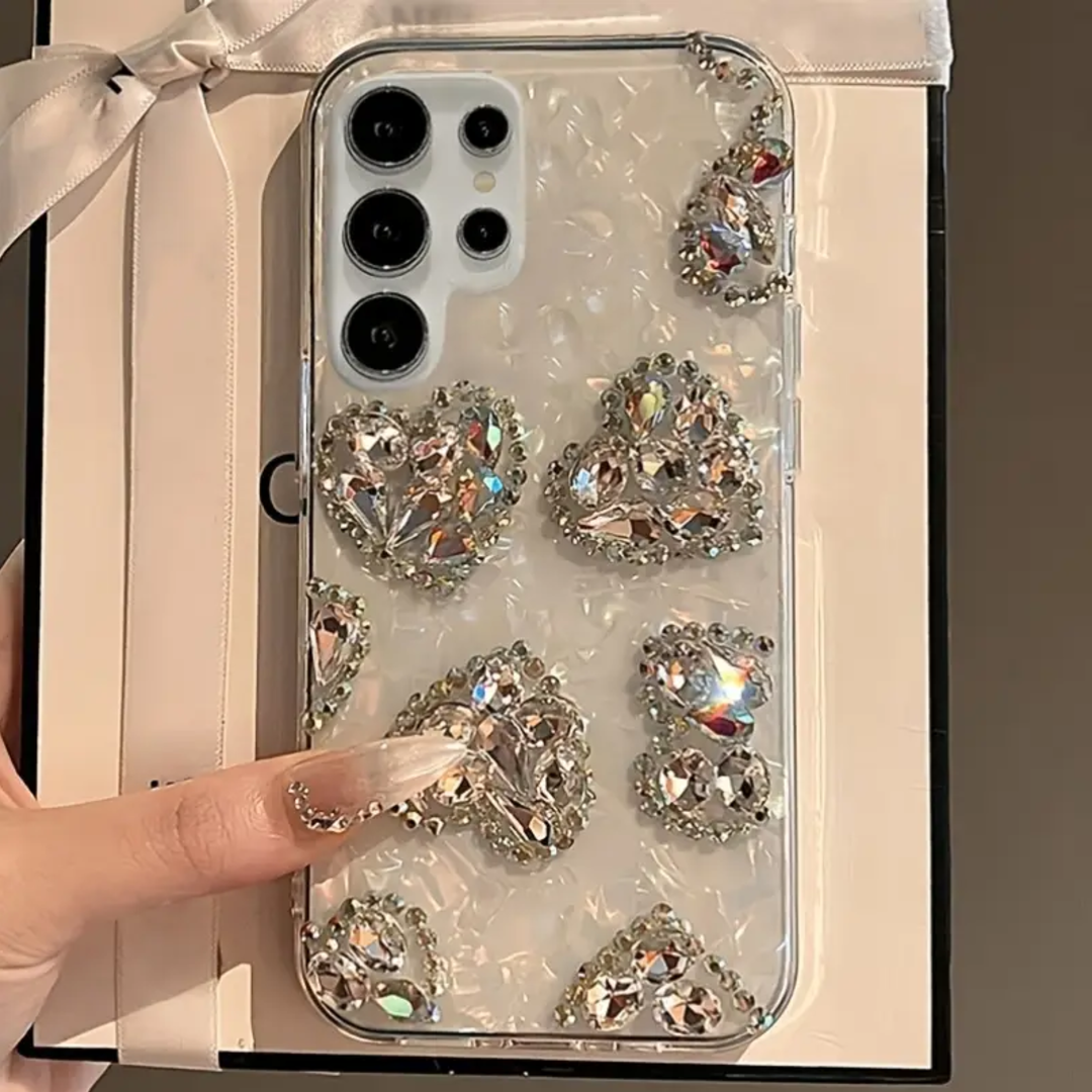 3D Laser Rhinestone Heart-Shaped Gradient Shell Case - Samsung