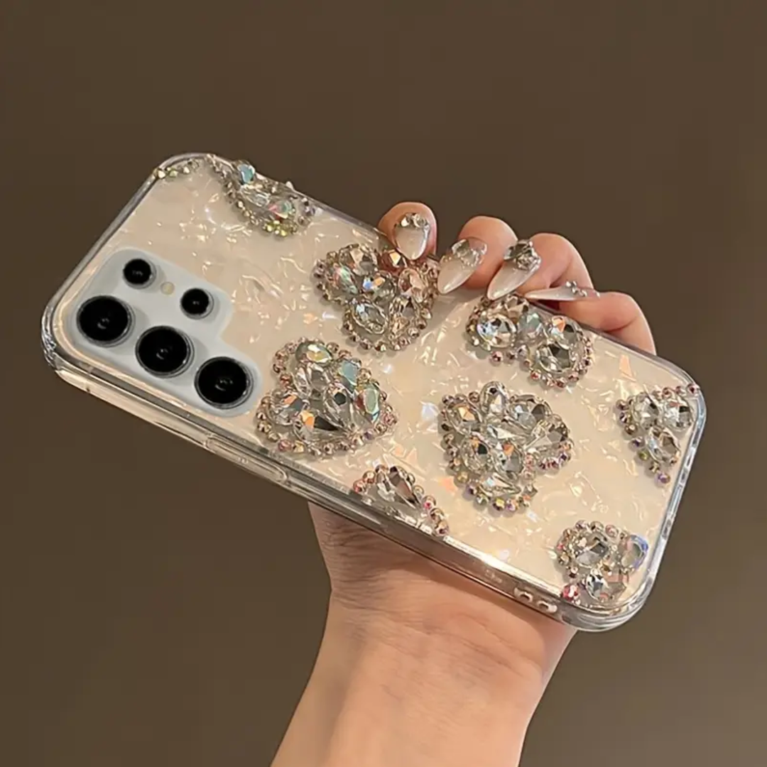 3D Laser Rhinestone Heart-Shaped Gradient Shell Case - Samsung