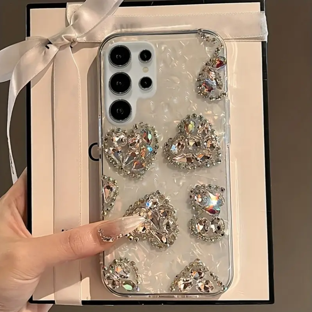 3D Laser Rhinestone Heart-Shaped Gradient Shell Case - Samsung