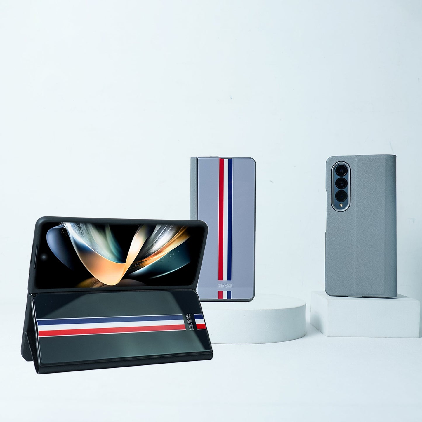 Galaxy Z Fold4 Luxury Colored Strap Glass Flip Case