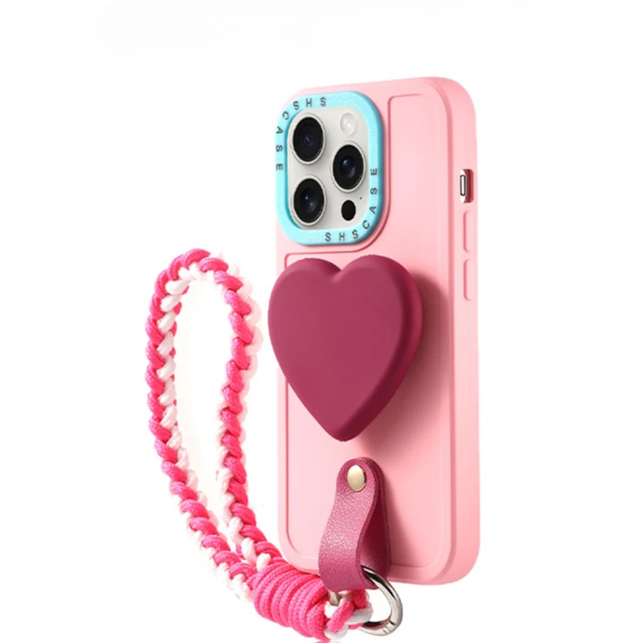 Soft Pink Heart Lanyard Case