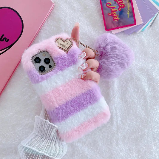 Fluffy Heart Charm Phone Case