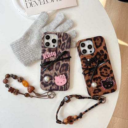 Leopard Print Plush Kitty Charm Case