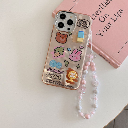 Cute Animal Friends Phone Case with Bead Chain