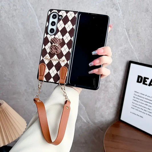 Argyle Charm Teddy Sling Phone Case - Samsung
