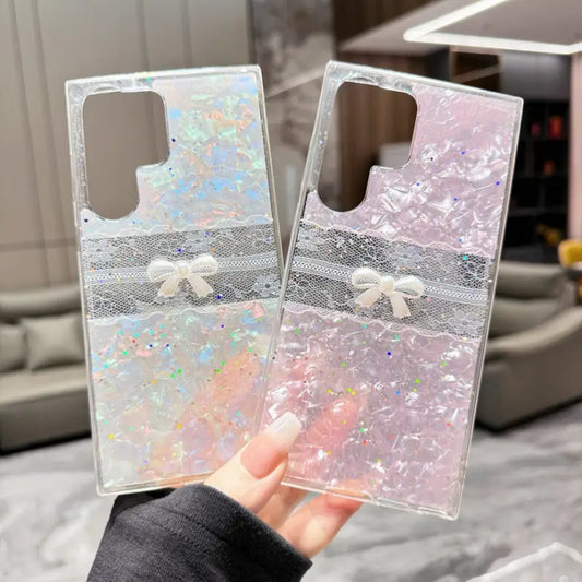 Bowknot Resin Glitter Protective Phone Case - Samsung