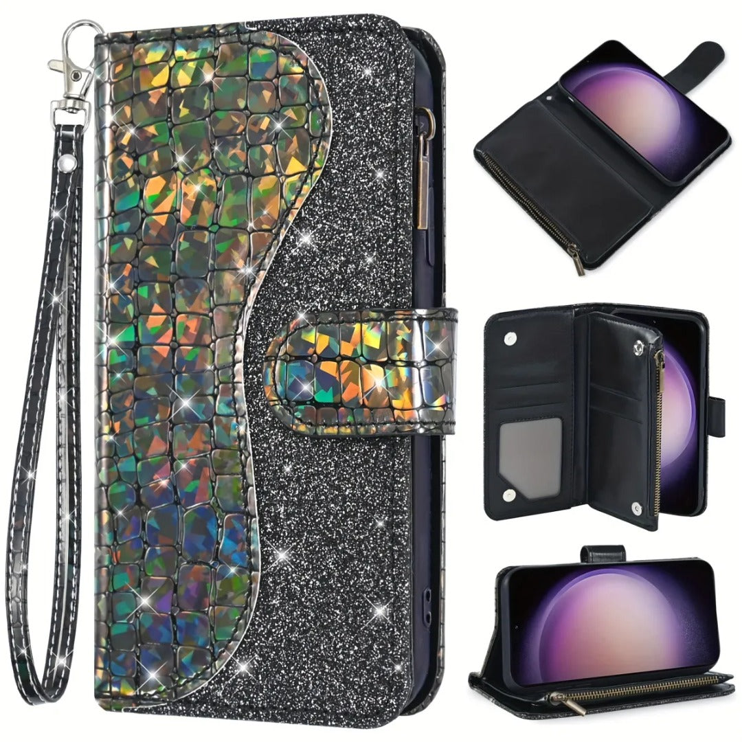 Glitter Phone Case with Wallet & Wrist Strap