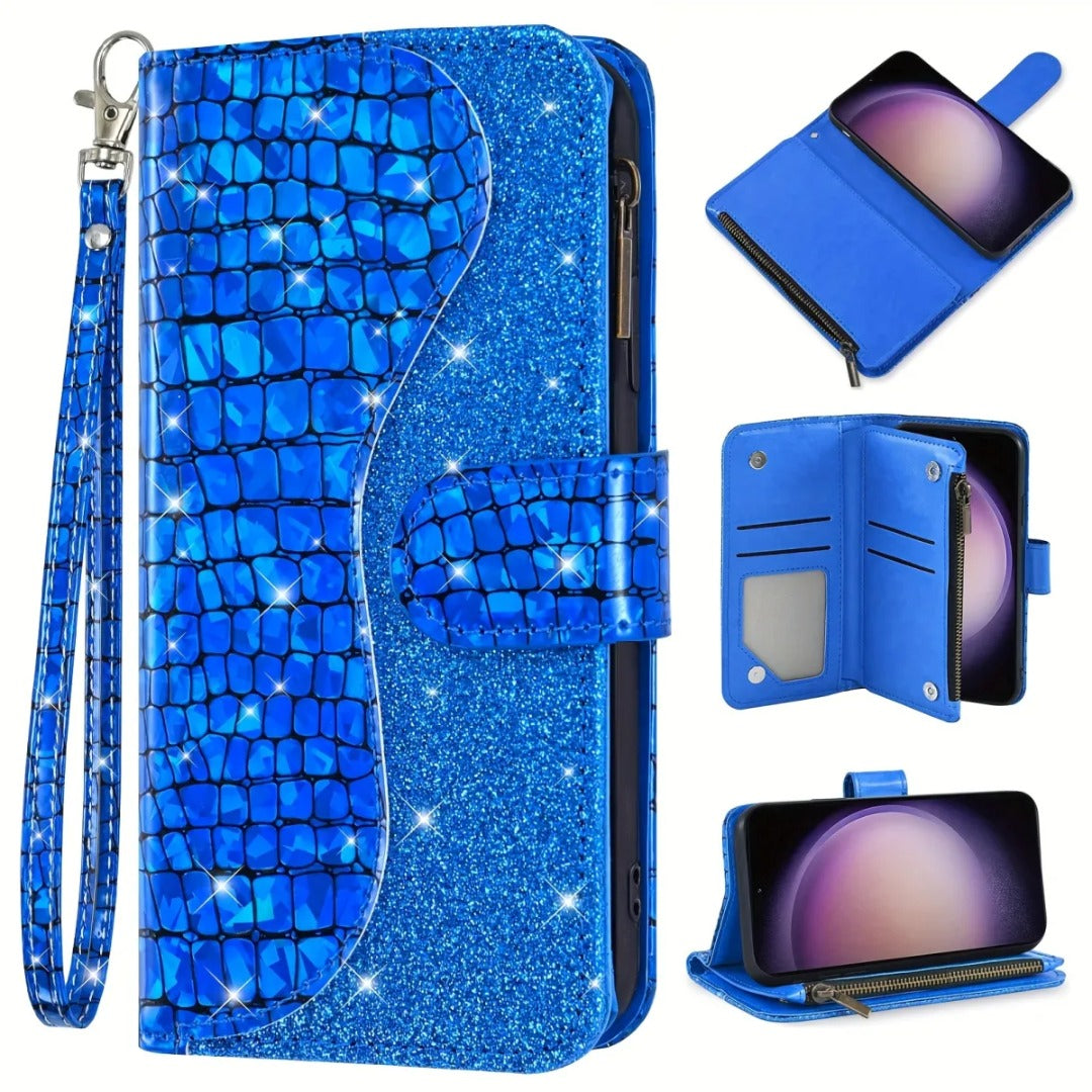 Glitter Phone Case with Wallet & Wrist Strap