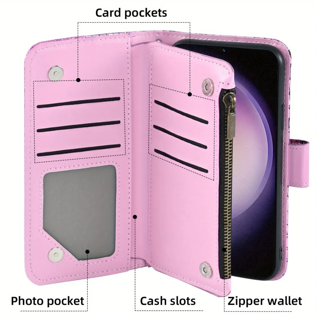 Glitter Phone Case with Wallet & Wrist Strap