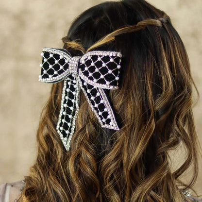 Glamorous Black Velvet Hair Bow with Accents