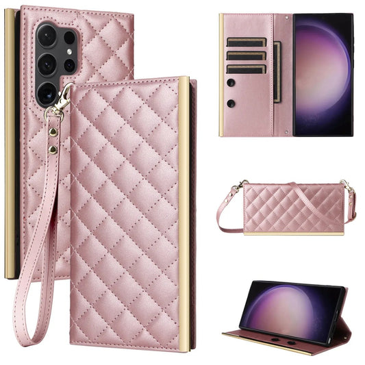 Elegant Quilted Wallet Phone Case with Strap - Samsung
