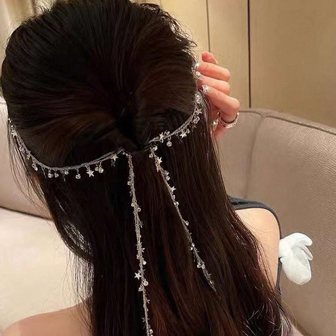 Rhinestone Tassel Chain Hair Clip