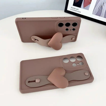 3D Love Brown Khaki Wrist Strap Phone Case - Samsung