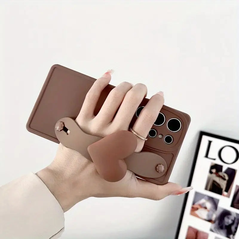 3D Love Brown Khaki Wrist Strap Phone Case - Samsung