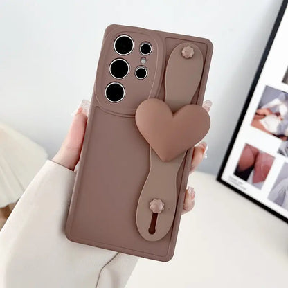 3D Love Brown Khaki Wrist Strap Phone Case - Samsung