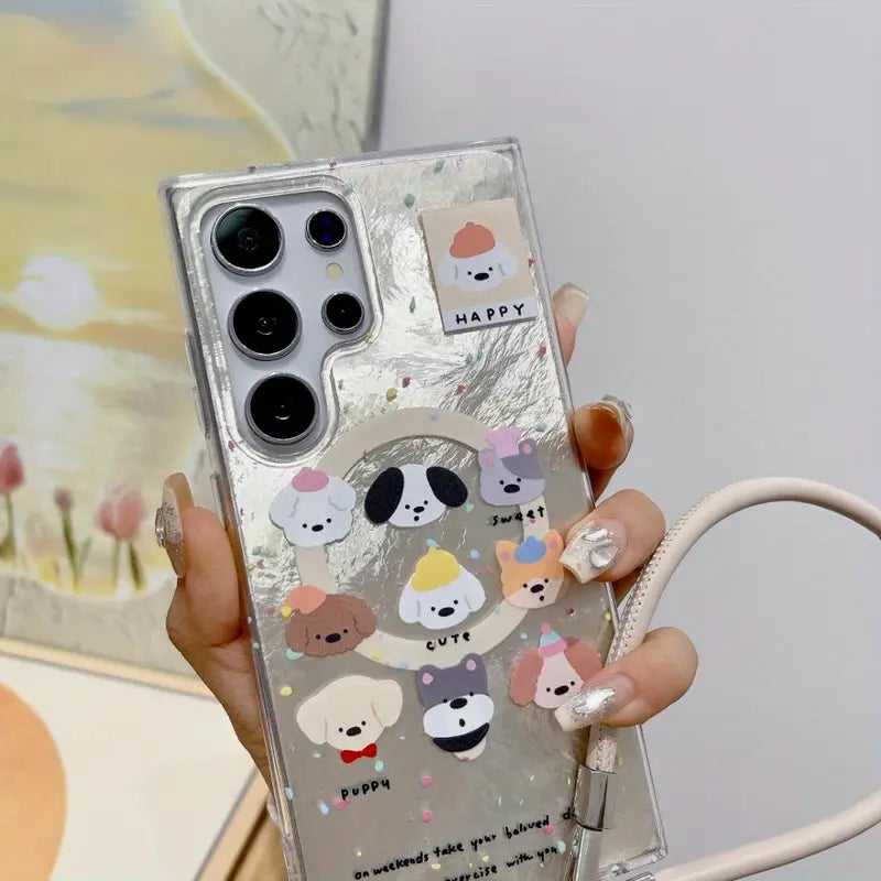 Cute Cartoon Dog Case with Wrist Strap –Samsung