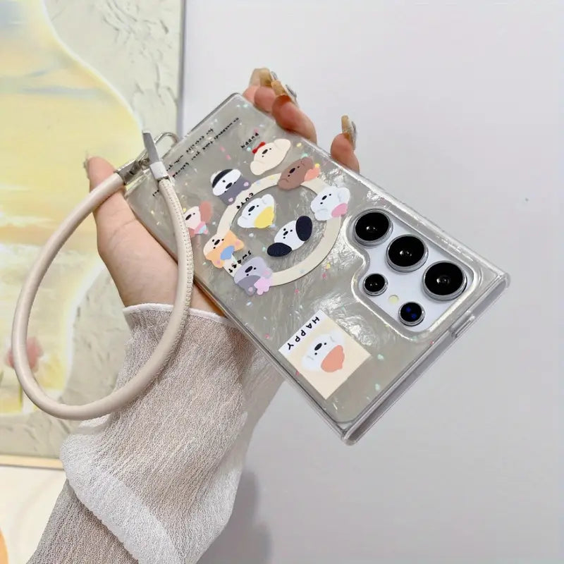 Cute Cartoon Dog Case with Wrist Strap –Samsung