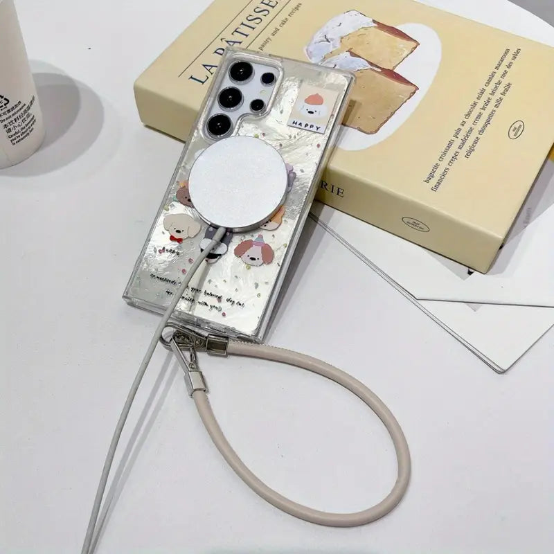 Cute Cartoon Dog Case with Wrist Strap –Samsung