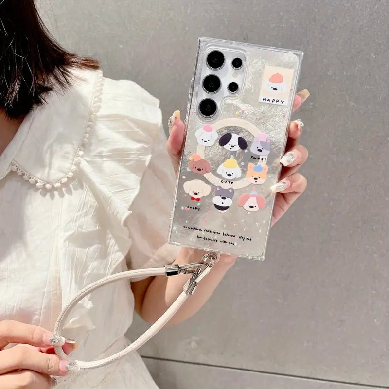 Cute Cartoon Dog Case with Wrist Strap –Samsung