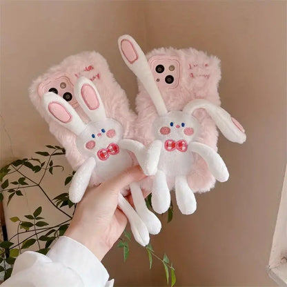 Fluffy Bunny Charm Plush Phone Case