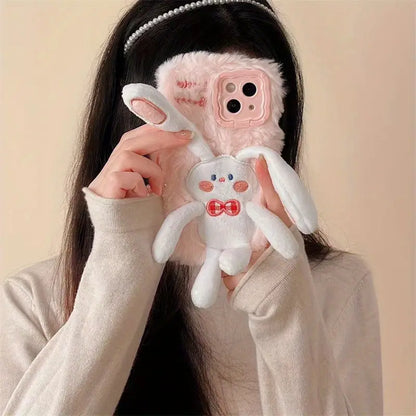 Fluffy Bunny Charm Plush Phone Case