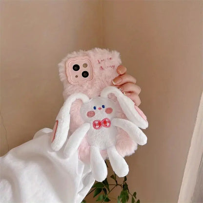 Fluffy Bunny Charm Plush Phone Case