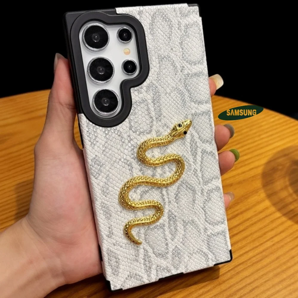 Luxury 3D Gold Snake Plating Leather Case - Samsung