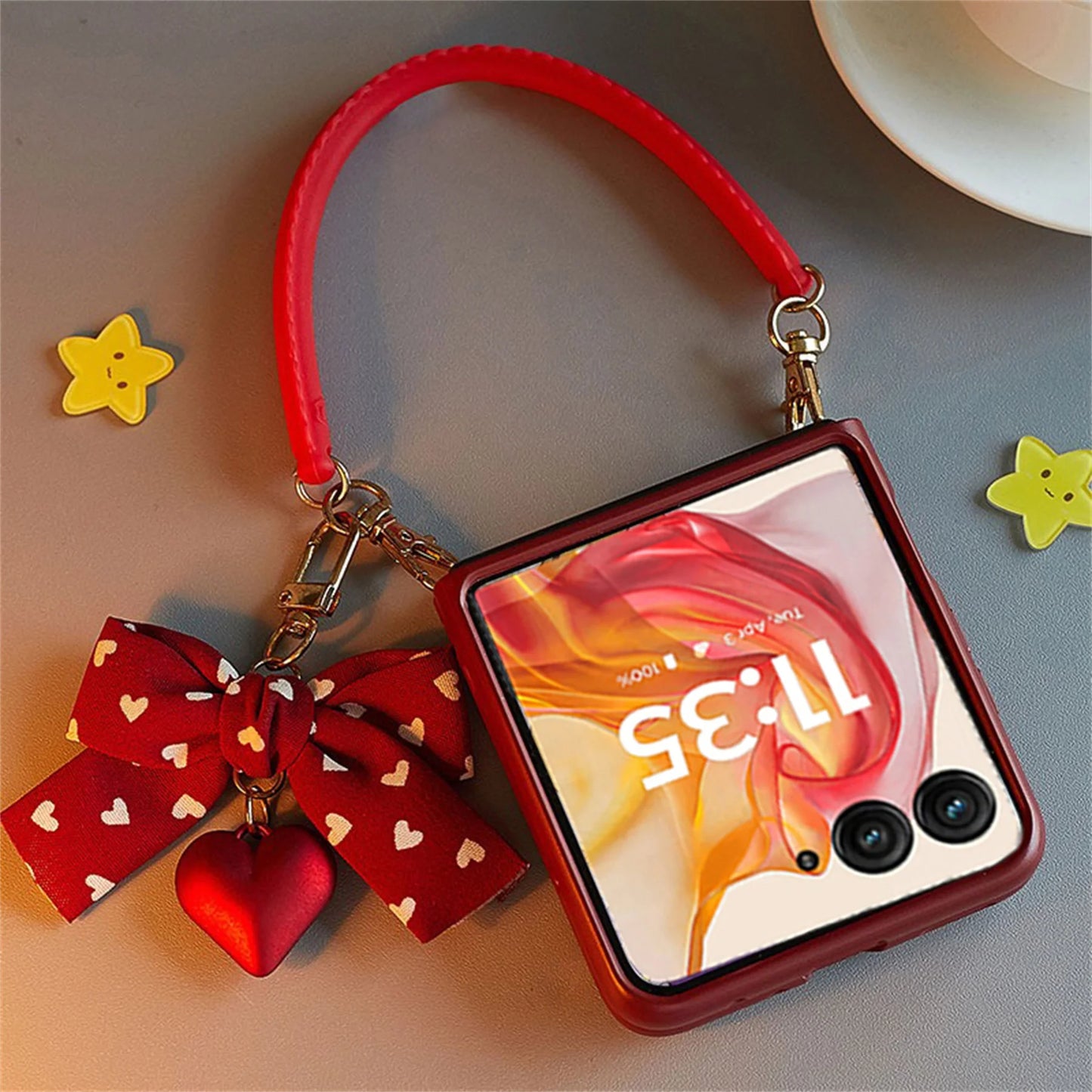 Romantic Love Heart Case with Bow Pendant - Samsung